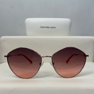 Calvin Klein Jeans Silver Geometric Aviator Sunglasses with Pink Gradient Lenses